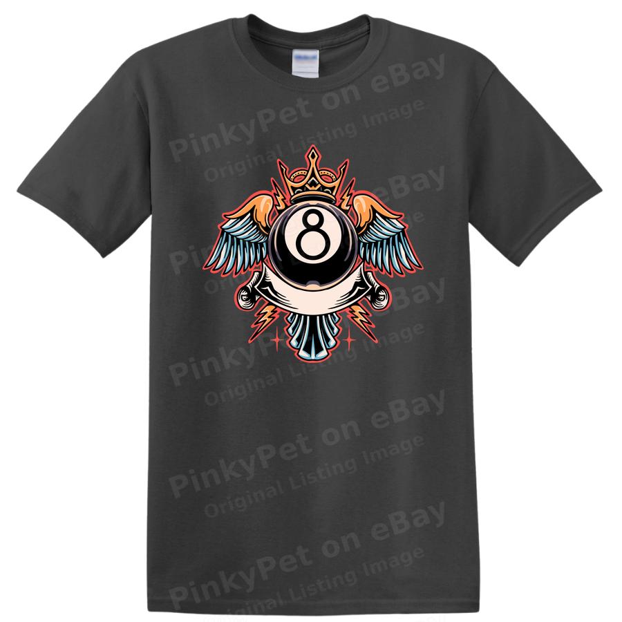 8 Ball Vintage Crown Wings Graphic T Shirt Cool Retro Design for Gamers Tee