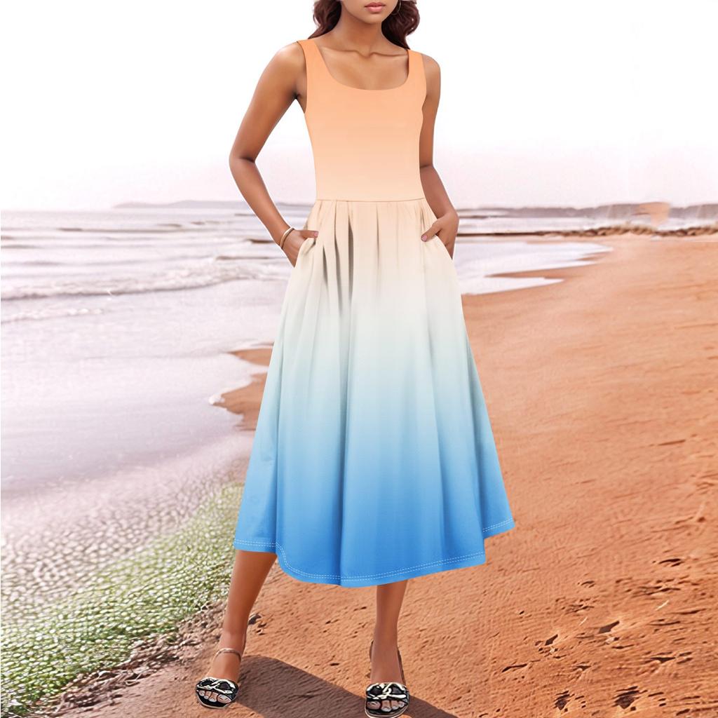 Women's Summer Spring Casual Floral Sundress Sleeveless Beach Vacation Flowy Boho Tank Midi Dresses