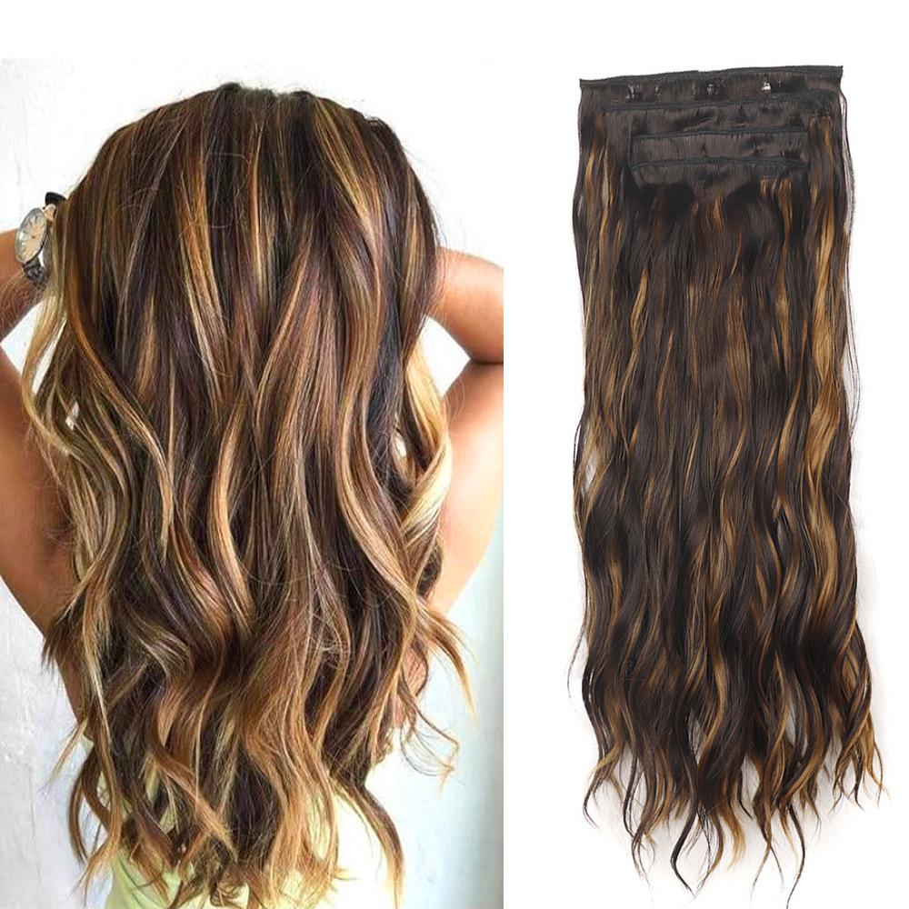 Женский парик синтетический набор из четырех частей на заколках, волосы с эффектом водной ряби, кудрявые, накладка для замены волос