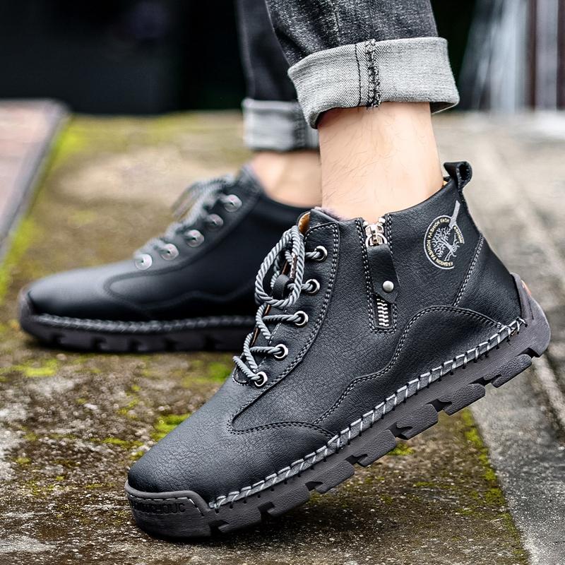 Мужская повседневная обувь 38–48 с высоким берцем, кожаная обувь большого размера в британском стиле в стиле ретро для вождения автомобиля