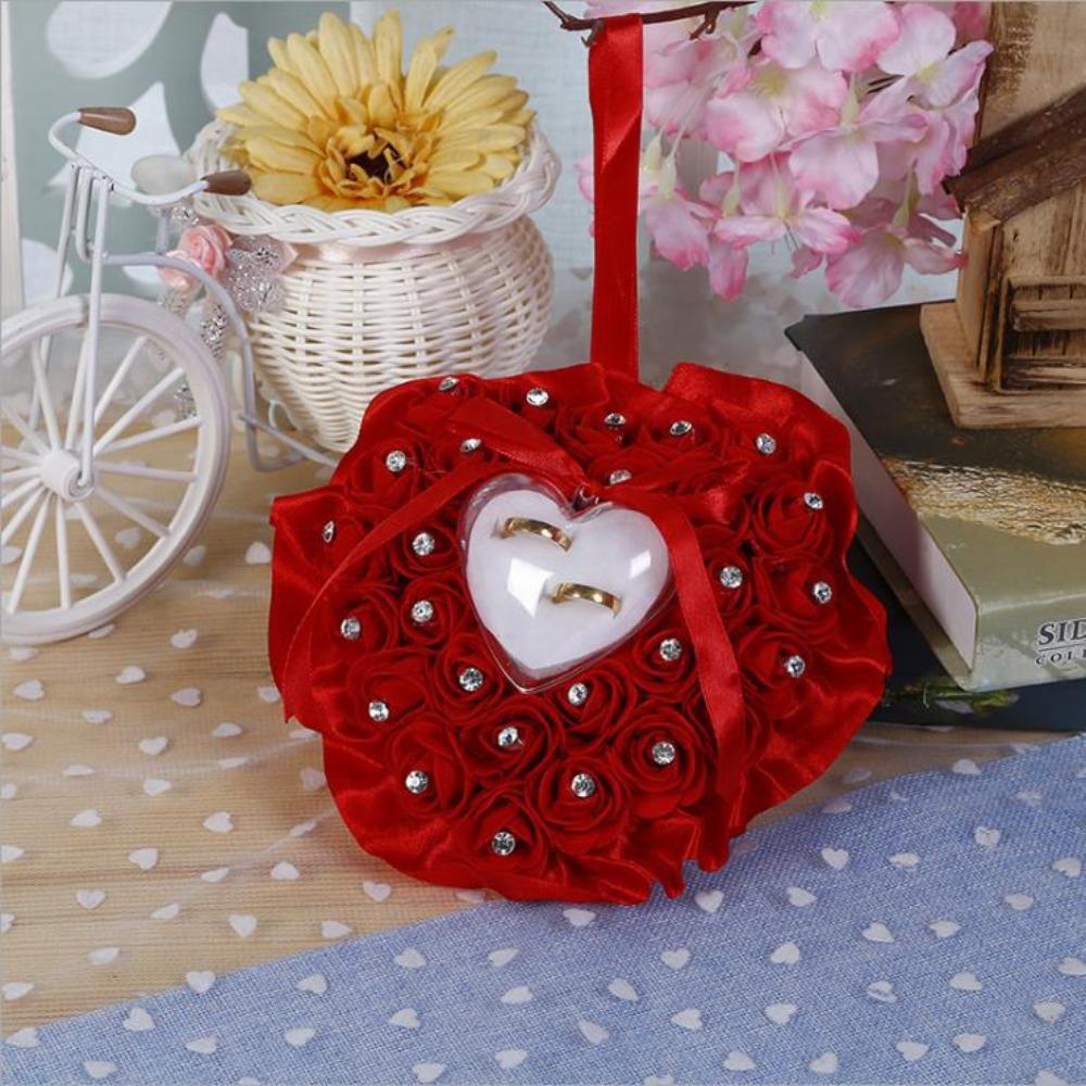 Romantic Wedding Ring Pillow Transparent Box Ring Holder Exquisite Heart Ring Pillow For Wedding