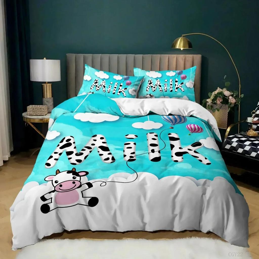 Top Milk Cow Duvet Cover King Queen Size Cute Cartoon Cows Bedding Set For Kids Farmhouse Rustic Animal Polyester Quilt Cover