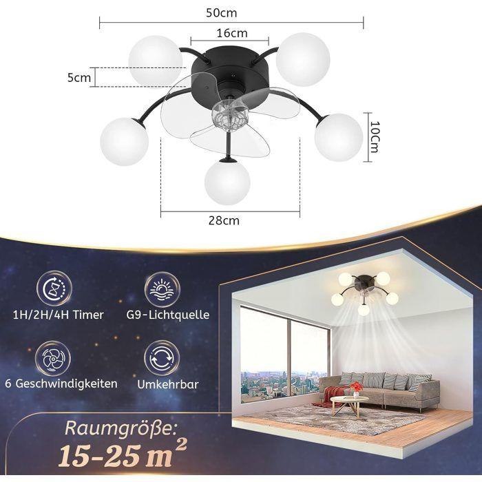 Ventilateur de plafond avec lumière NETTLIFE, moteur DC silencieux, 6 vitesses, télécommande, plafonnier moderne pour salon chambre