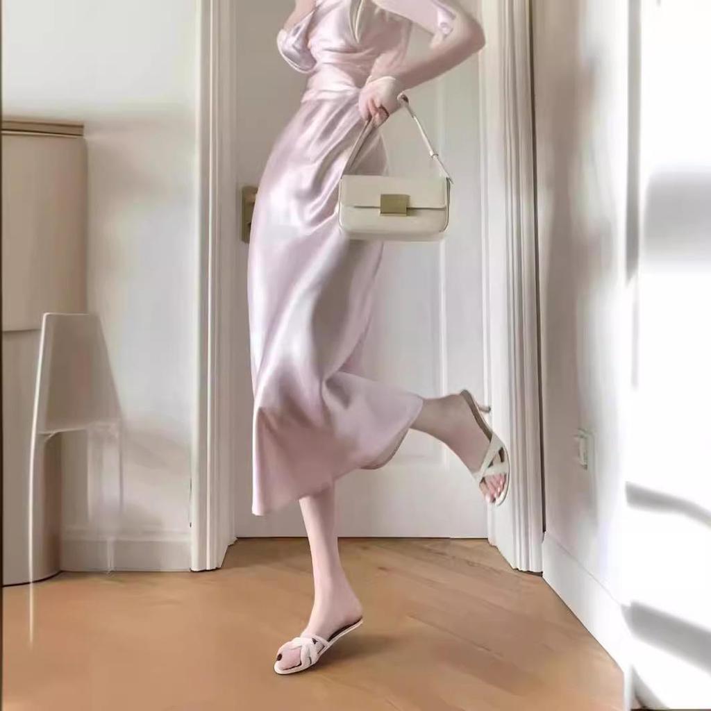 Летняя юбка-трапеция с высокой талией из атласа 2024 года для женщин