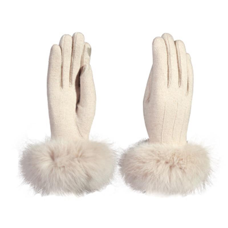 Rabbit Fur Gloves Female Winter Velvet Thicken Warm Mittens Cashmere Full Finger Embroidery Wool Touch Screen Driving Gloves H65