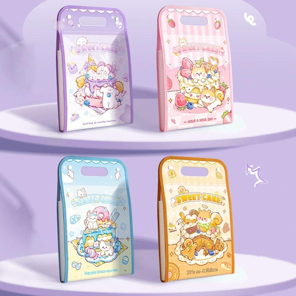 Cartoon Animal A4 File Folder 3-Layer Expanding Test Paper Storage Bag School Office Supplies