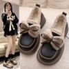 Height-increasing Velvet Small Leather Shoes Women's Winter New Bow Muffin Bottom Mary Jane Shoes Cotton Shoes