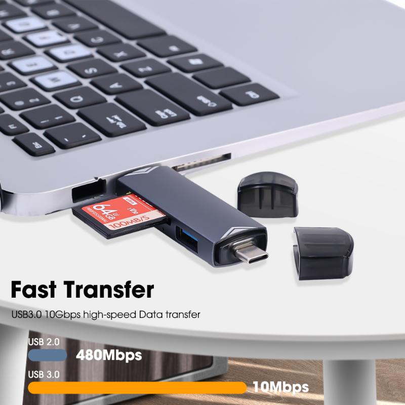 6 In 1 Card Reader Multifunction USB 3.0 Type C/ Micro USB/ Tf SD Memory Card Readers USB Flash Smart OTG Adapter for Phone Laptop Camera Macbook