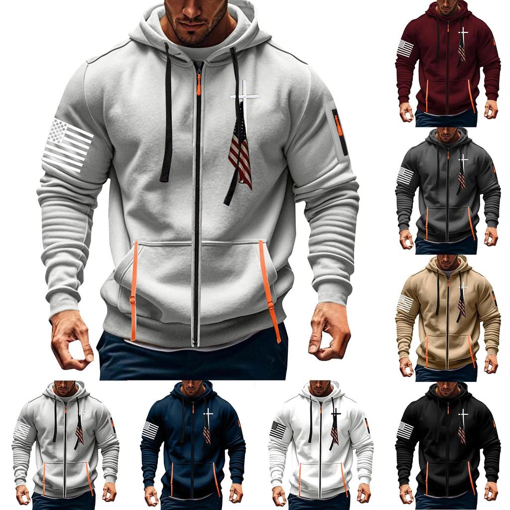 Мужская спортивная повседневная толстовка с капюшоном, кардиган с капюшоном на молнии, многокарманное пальто с капюшоном