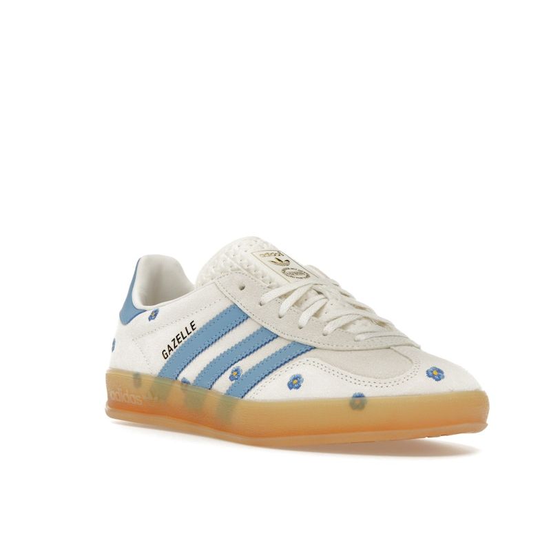 Adidas Gazelle Indoor светло-голубые цветочные вышитые женские кроссовки кремово-бежевые облачно-белые IF4491