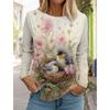 Женская футболка с милой птицей и 3D-принтом, модный длинный рукав, круглый вырез, обычный топ, праздничный выходной, синий, весенне-осенний наряд