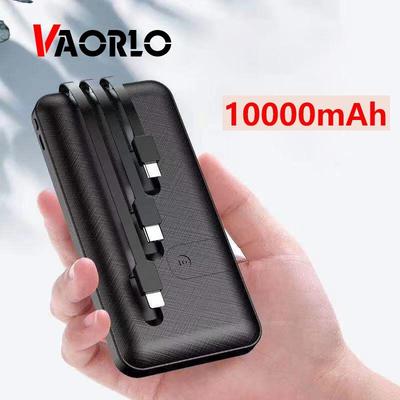 VAORLO Портативный внешний аккумулятор емкостью 10000 мАч, быстрое зарядное устройство, внешний аккумулятор с 3 кабелями, внешнее зарядное устройство для Micro Type-C, дизайн микродержателя