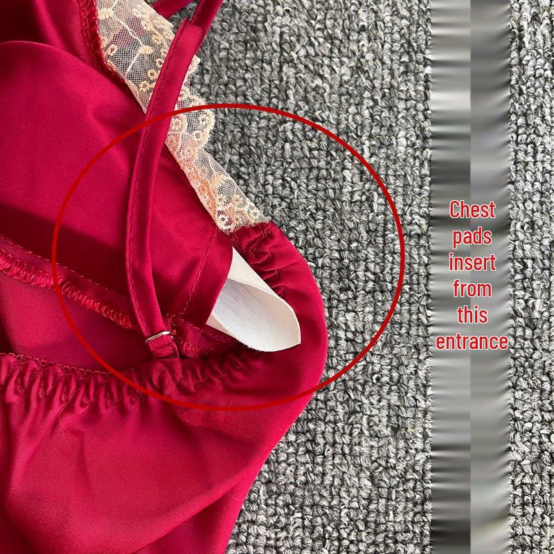 2023 Женский Сексуальный Летний Пижамный Комплект из Двух Предметов: Ночная сорочка на бретелях из ледяного шелка и халат с длинными рукавами и нагрудными подушечками