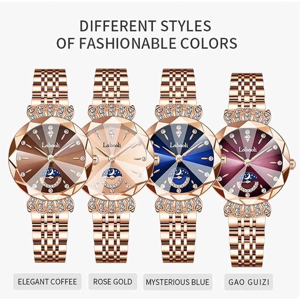 "Elegant Women's Rose Gold Crystal Watch Waterproof Stainless Steel Business Style"
