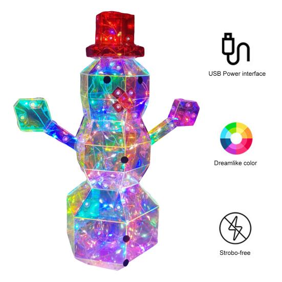 Christmas Prismatic Iridescent Snowman Ornaments LED Light Up Snowman Figurine USB Powered Table Decor for Holiday Decoration