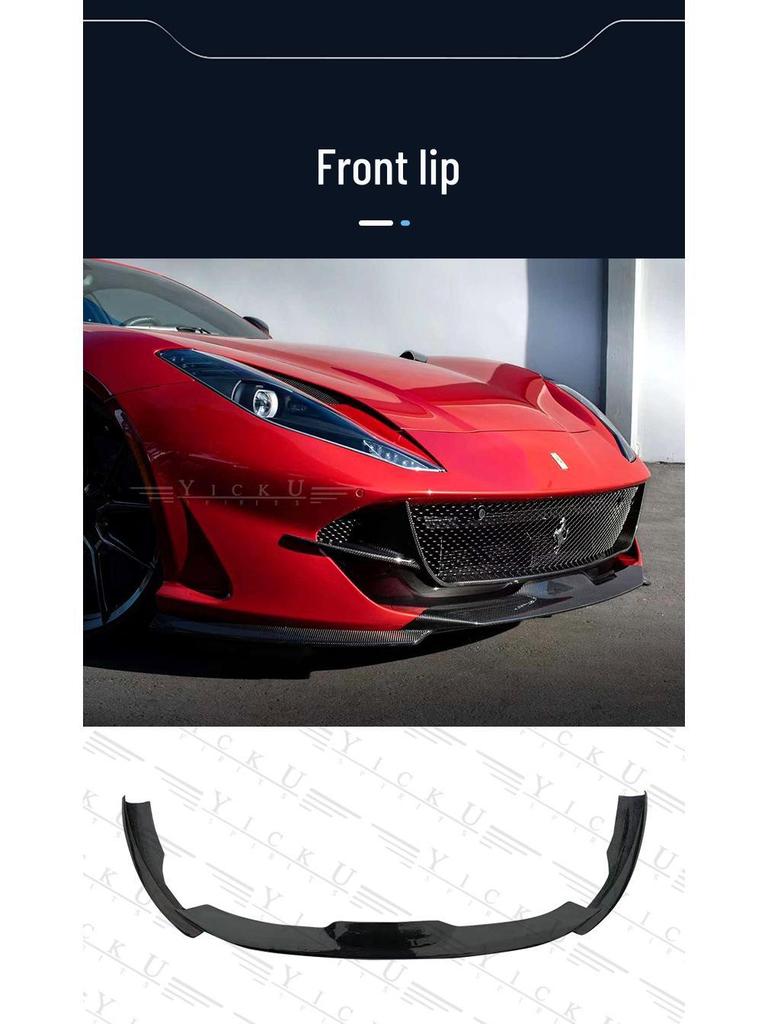 Fits Ferrari 812 N Models: Real Carbon Fiber Front Lip, Side Skirts, Center Lip, Rear Bumper Corners, Tail Wing Trim, Mirror Housings.