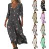 Dresses For Womens Vintage Print Tunic Waisted Midi Dress Summer Casual 3/4 Sleeve Dress