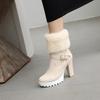 Женские короткие ботильоны на высоком каблуке, новые водонепроницаемые ботильоны на толстом каблуке большого размера, пушистые короткие ботильоны осень-зима