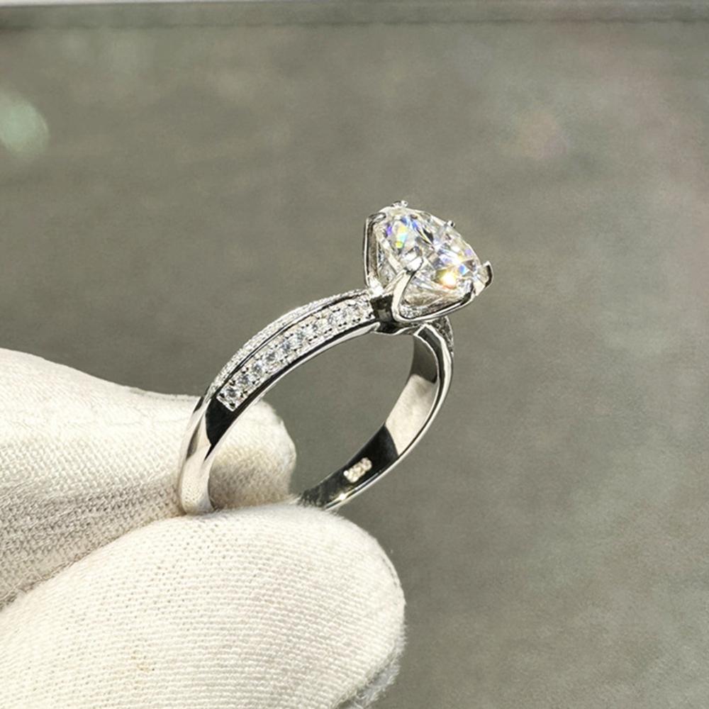 Vinregem 100% Стерлинговое Серебро 925 пробы, сверкающее круглой огранки, 8 мм, 2CT, 3EX VVS1, цвет D, настоящий муассанит с бриллиантами, женское кольцо, свадебное обручальное ювелирное изделие
