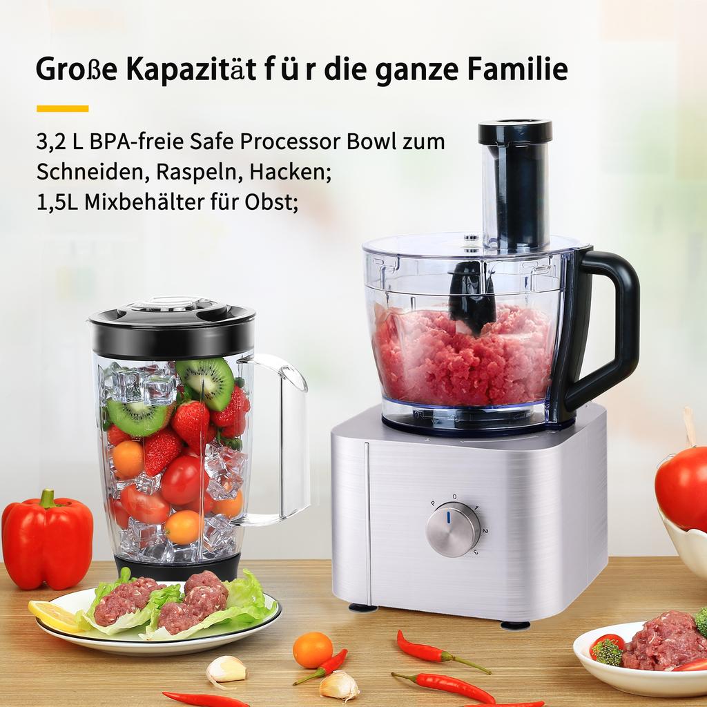 Food Processor, TopStrong 11-in-1 Food Processor and Blender with Chopping Blending Kneading Grinding Whisking Juicing, 1100W