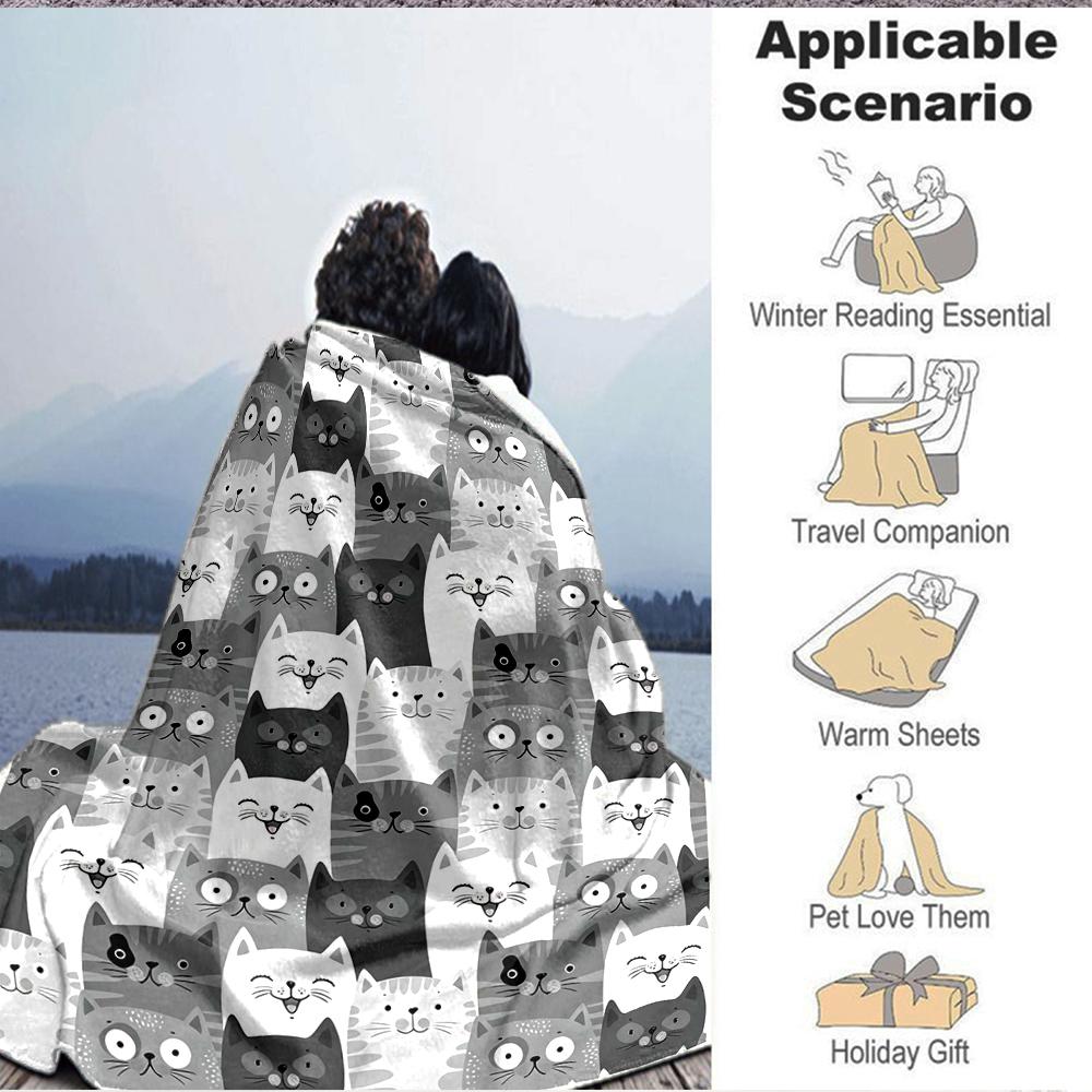 1Pc Abstract Cat Blanket Soft And Comfortable Casual Warm Camping Travel Christmas Halloween Xmas Gift M924183