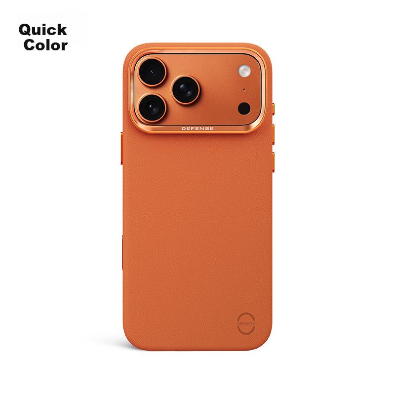 DEFENSE Ceramic Camera Button Leather Case for 17 Pro, Slim Anti-drop iPhone 17 Pro with Magnetic Absorption, Sweat-proof Full Coverage - Star Orange