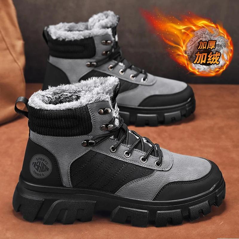 Зимние ботинки мужские зимние меховые теплые повседневные кожаные ботинки на платформе дизайнерские роскошные ковбойские боевые тактические ботинки челси для пешего туризма