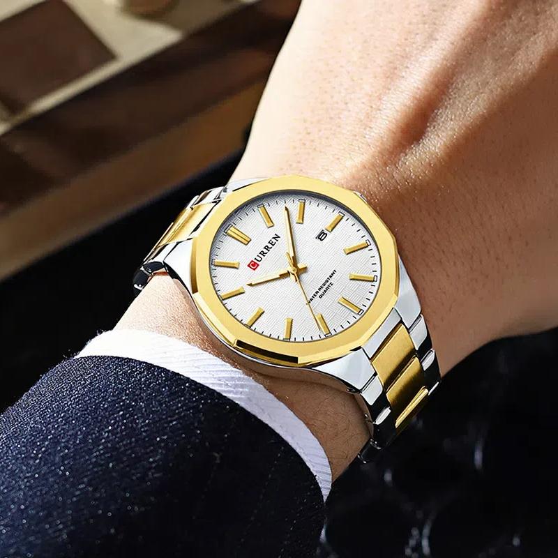 Мужские кварцевые часы из нержавеющей стали с календарем, водонепроницаемые, светящиеся, персонализированные, деловые, повседневные, праздничные, мужские часы