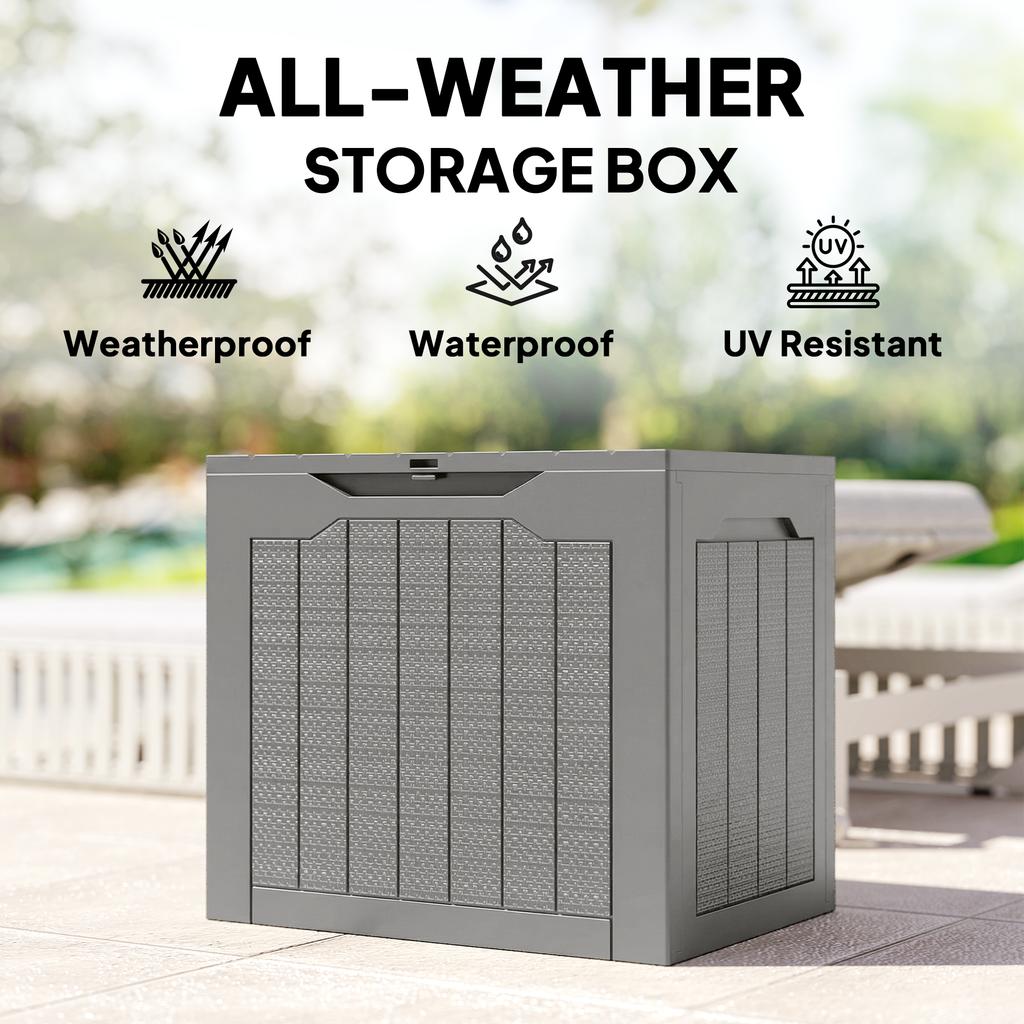 73L Plastic Garden Storage Box, Outdoor Storage Box with Handles, Waterproof Outdoor Storage Container, Khaki