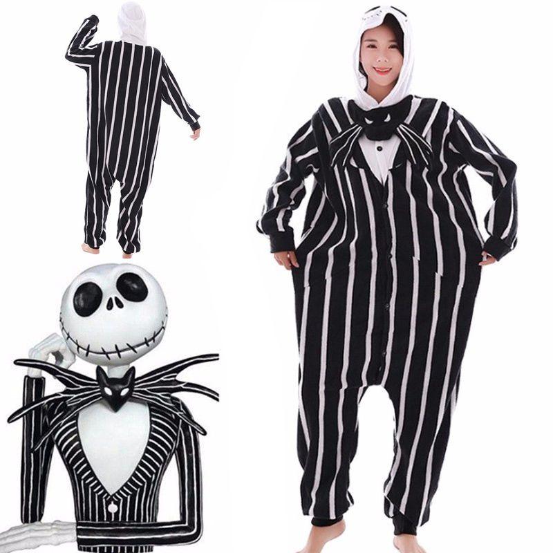 Cozy Nightmare Before Christmas Jack Pattern Sleepwear Jumpsuit With Hood And Tuxedo Design