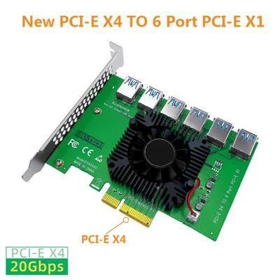 Адаптер райзер-карты PCIE 1 к 6 PCI Express X4 20 Гбит/с 1 к 6 Слот PCI-E 4X к 16X USB 3.0 Удлинитель райзера для майнинга биткоинов