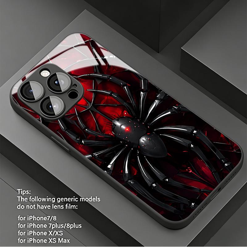 Темно-красная Паутина Закаленное Стекло Чехол для Телефона для iPhone 17 Pro Max 11 12 13 Pro 16 15 14 Plus 16E 17Air X XR XS 7 8 SE2 Чехол