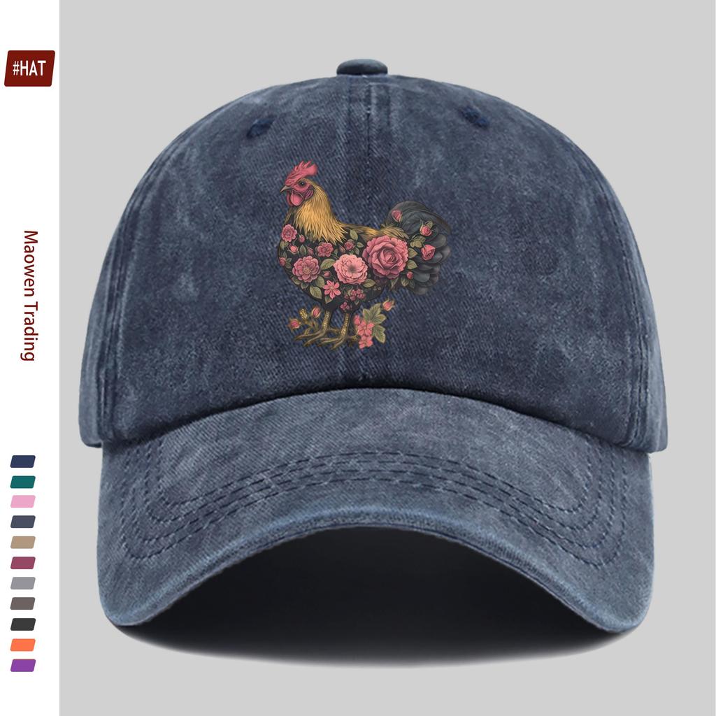 pc Elegant Vintage Floral Rooster Print Baseball Cap Perfect for Comfortable Breathable Summer Casual Wear Sun Hat Comfortabl