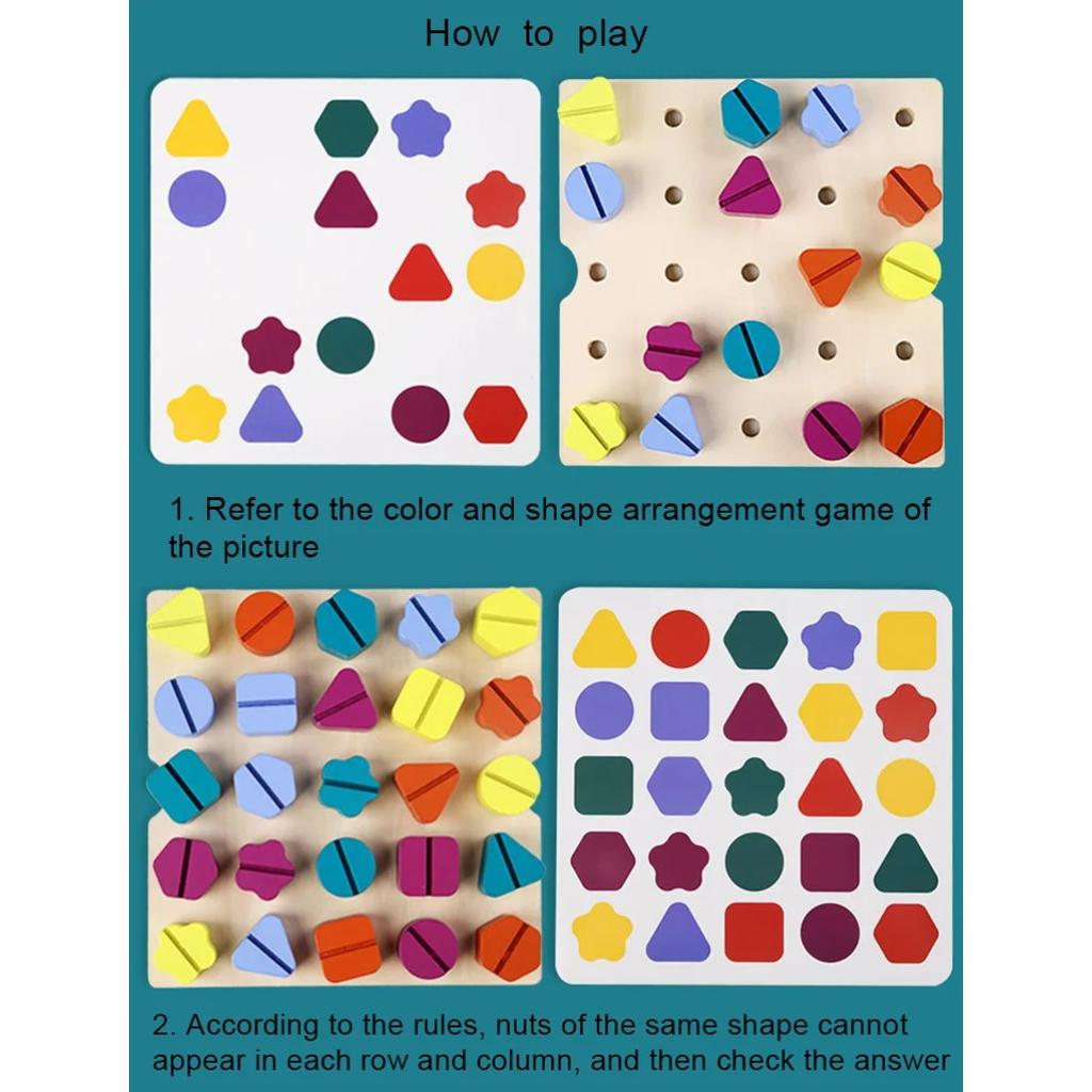 Wooden Screw Nut Disassembly Color Shape Matching Building Blocks Game Montessori Educational Toys Gift for Kids Boys