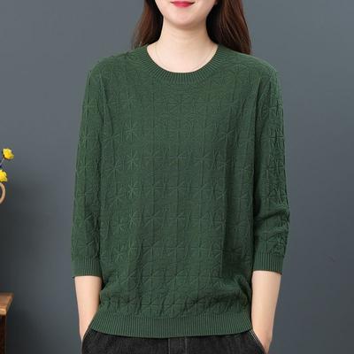 Осенний тонкий свитер с круглым вырезом и рукавом три четверти, женская блузка для мамы, свободная прямая модная базовая рубашка для женщин