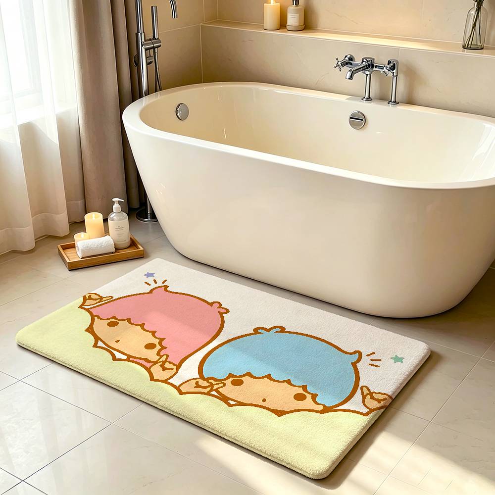 Kawaii L-Little Twin-Stars Carpet Bathroom Anti-slip Mat Door Mat Home Decoration Mat Entrance Door Mat Scratch-resistant Mat