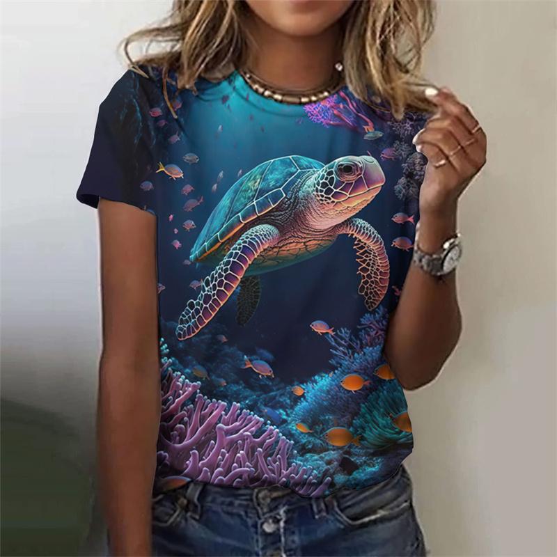 3D Printed Ocean Tortoise T Shirt For Women Cartoon Animal Graphic T-Shirts Summer Harajuku O-Neck Tops Short Sleeves Loose Tees