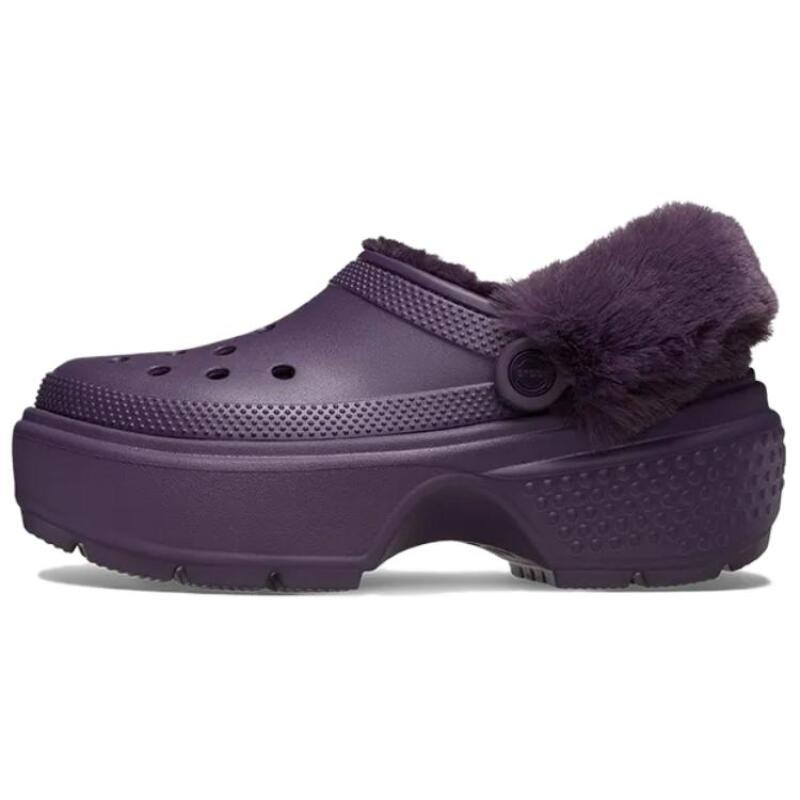 Crocs EVA Модные Мягкие и Теплые Туфли с Отверстиями Женские Насыщенного Фиолетового Цвета Ирис Плюшевая часть не снимается
