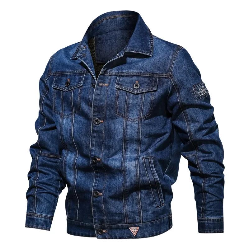 Men's Solid Denim Jacket Spring Autumn Casual Slim Fit Bomber Jackets Male Jean Jacket Outwear Male Cowboy Plus Size