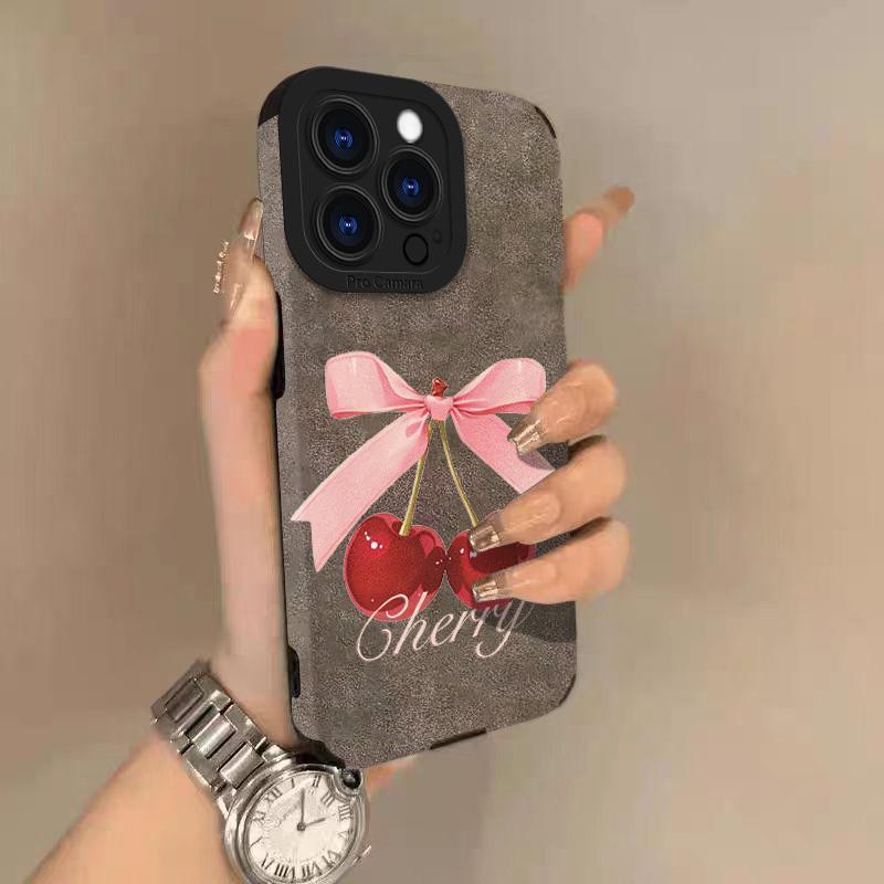 Чехлы для телефона из кожи ягненка с вишнями для iPhone 17 Pro Max Air 16 15 14 13 12 11 Pro Max Plus X XS MAX XR Жесткая задняя крышка