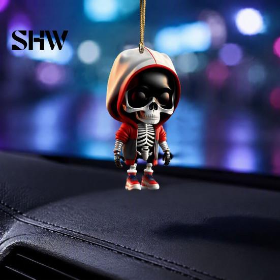Creative Halloween Party Favors 2Pcs Hoodie Skeleton Ornaments, 2D Flat Acrylic Pendants, Gothic Car Rearview Mirror Hanging Ornament Style Ornaments