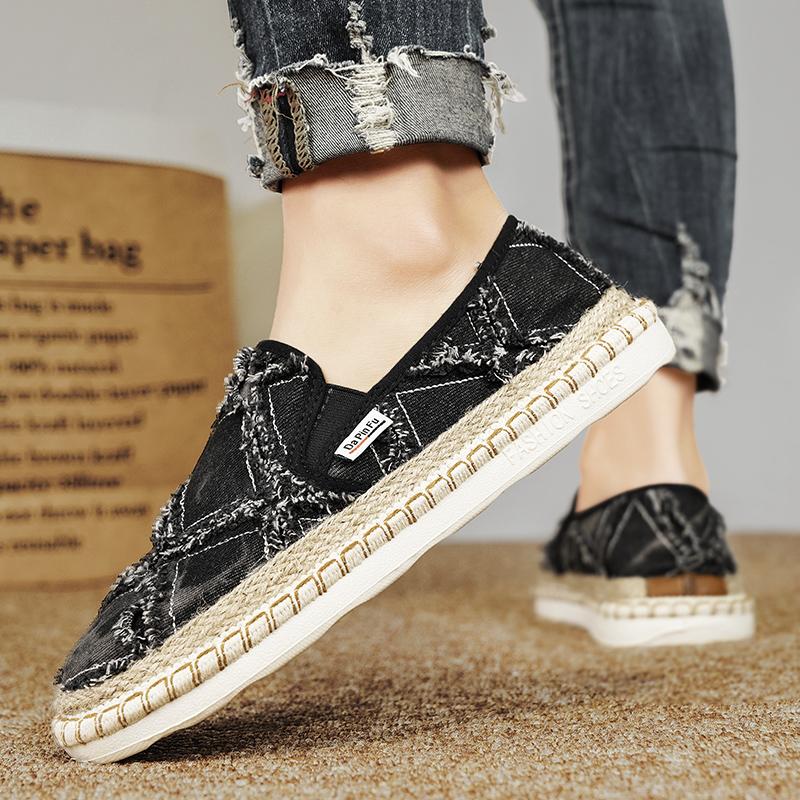 Мужская тканевая обувь 2024 года, весна/лето, новые удобные и модные туфли на одну ногу, ленивые, повседневные, спортивные, парусиновые туфли