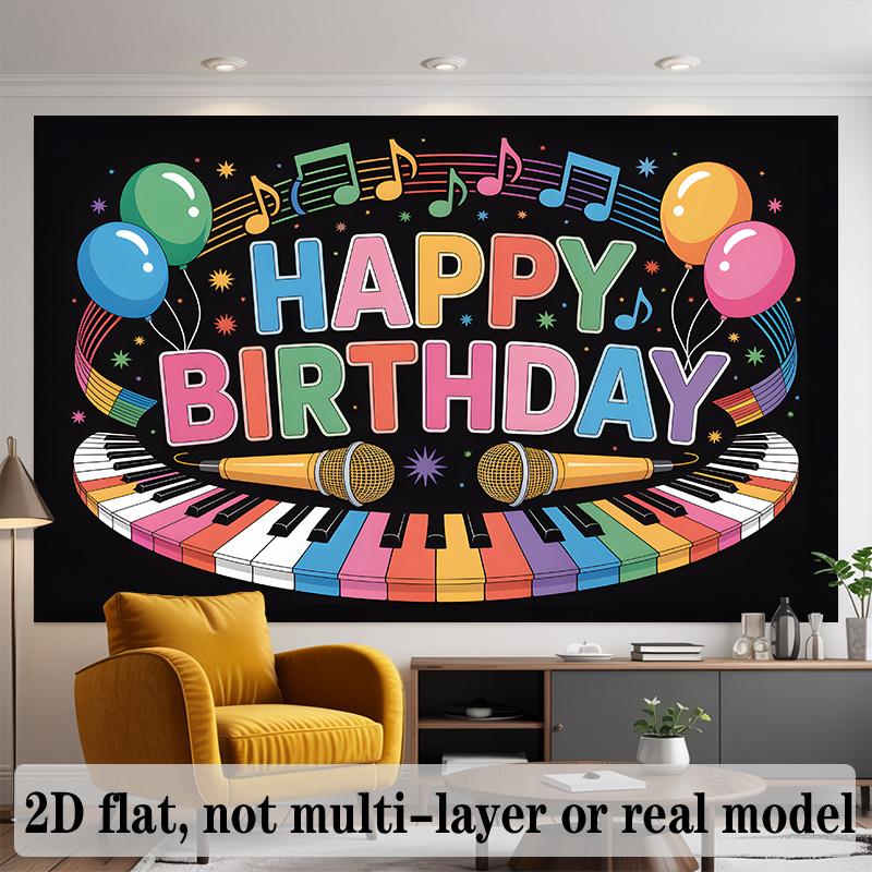 Music Theme Birthday Banner, Instruments Photo Backdrop Wall Decor for Party