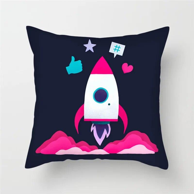 Cartoon Astronaut Rocket Spaceship Sofa Home Bedroom Decoration Pillowcase Kids Room  Space Theme Cushion Cover