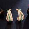 Light Luxury Celebrity Style C-Shaped Micro-Inlaid Zircon Earrings Needle Emerald Gem Personalized Earrings Trendy