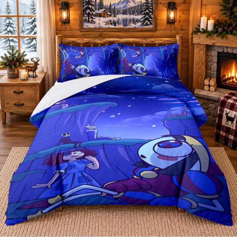 The Amazing Digital Circus Pattern Bedding 3Pcs Set Bed Sheet And Pillowcases For Indoor Bedroom