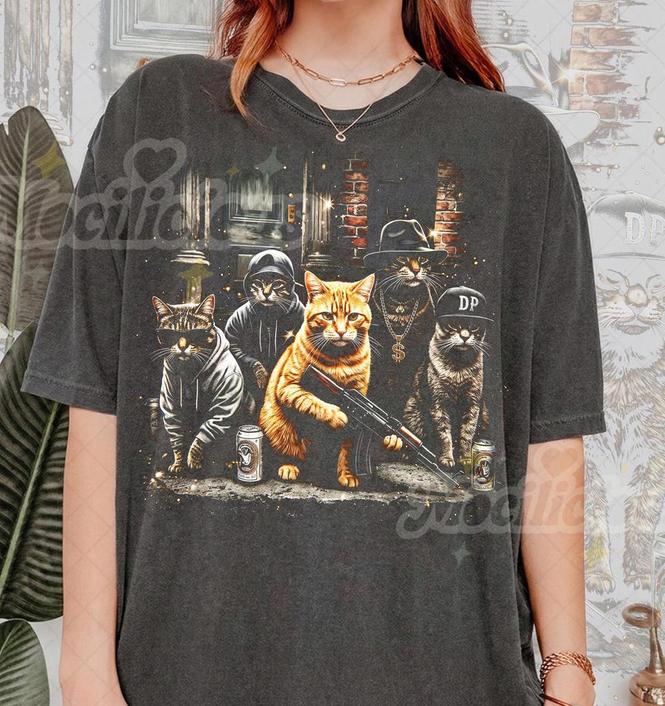 Vintage Gangster Cats 90s Graphic Style Comfort Colors® Tshirt, DP Hat Mafia Faded Tee, Grunge Hip Hop Streetwear, Funny 2000s Cat Gift