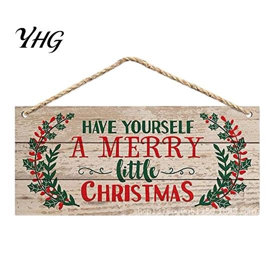 Winter Holiday Home Accents Christmas Wood Hanging Sign with Jute Rope, Have Yourself A Merry Door Little Rustic Hanger for Cafe Bar Decor Retro
