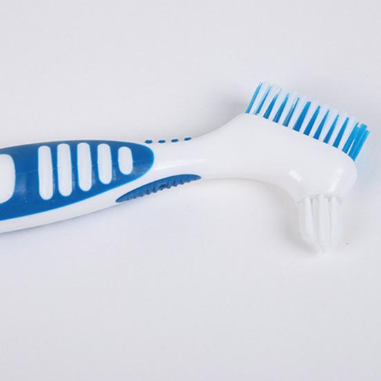 Двусторонняя зубная щетка для зубных протезов Эргономичная ручка Пластиковая многослойная щетина Искусственные зубы Щетка для ухода за полостью рта для домашнего использования