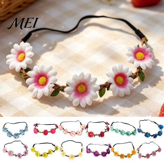 Elastic Daisy Headband for Children Sunflower/Daisy Wreath Women Girls, Flower Headpiece, Adjustable Floral Hair Accessory Beach Vacation Silk